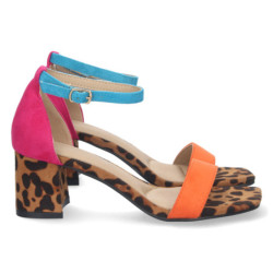 Sandalia de Tacon para Mujer  Comoda  con Estampado Multicolor  y Cierre Ankle Strap de Hebilla  Primavera Verano 2023 auntum - 