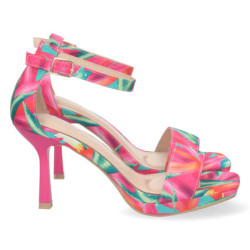 Sandalia de Tacon para Mujer  Comoda  Estilo Ankle Strap  Estampado Multicolor  y Cierre de Hebilla  - 1