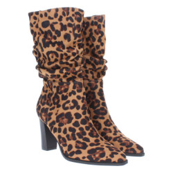 Bota de tacón para mujer estampado de leopardo con caña arrugada  cierre de cremallera  temporada otoño invierno 2023  - 1