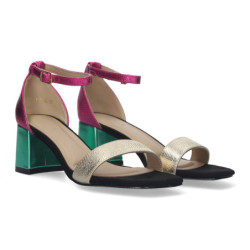 Sandalia de Tacon para Mujer  Comoda  con Estampado Multicolor  y Cierre Ankle Strap de Hebilla.  - 1