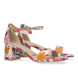 Sandalia de Tacon para Mujer  Comoda  con Pala Fina  y Cierre Ankle Strap de Hebilla  Estampado multicolor.  - 1