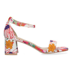 Sandalia de Tacon para Mujer  Comoda  con Pala Fina  y Cierre Ankle Strap de Hebilla  Estampado multicolor.  - 2