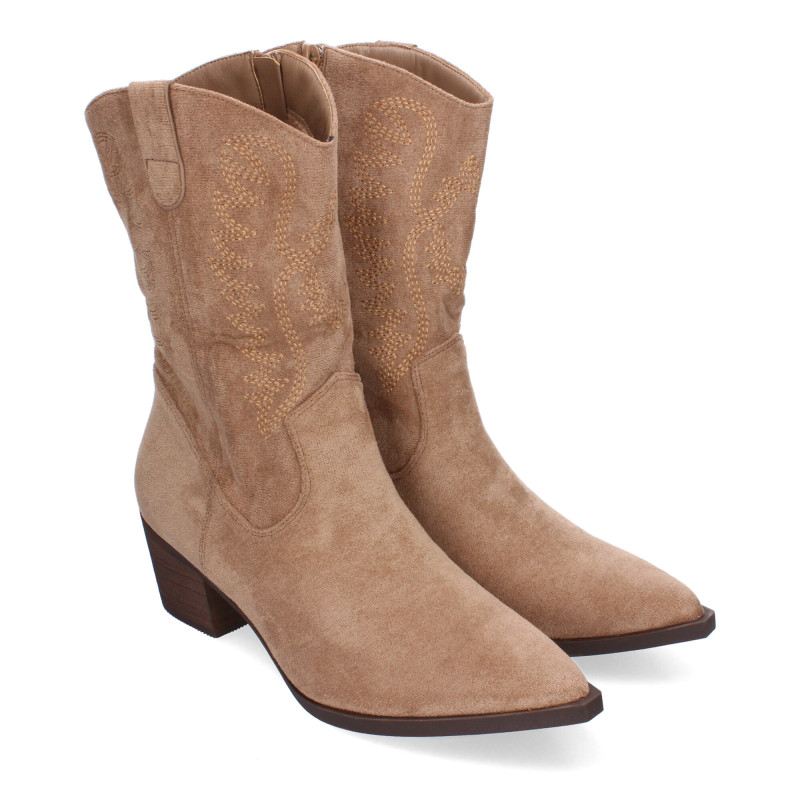 Bota Campera para Mujer  Comodas con Adornos Bordado  Puntera Fina y Cierre de Cremallera  perfectas para cualquier ocasión.  - 