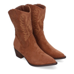 Bota Campera para Mujer  Comodas con Adornos Bordado  Puntera Fina y Cierre de Cremallera  perfectas para cualquier ocasión.  - 