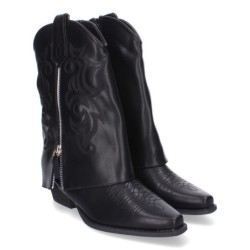 Botas de Tacón para Mujer  Estilo Cowboy Polaina  Comodas y Elegantes  con Adorno Bordado y Cierre de Cremallera Lateral.  - 1